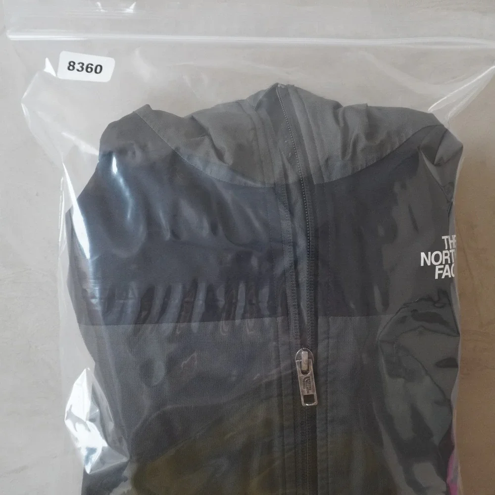 The North Face Boys Large 12 Hooded Windbreaker Jacket Black Grey Full Zip Mesh